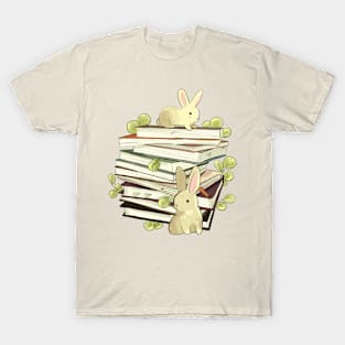 Books and bunnies illustration T-Shirt